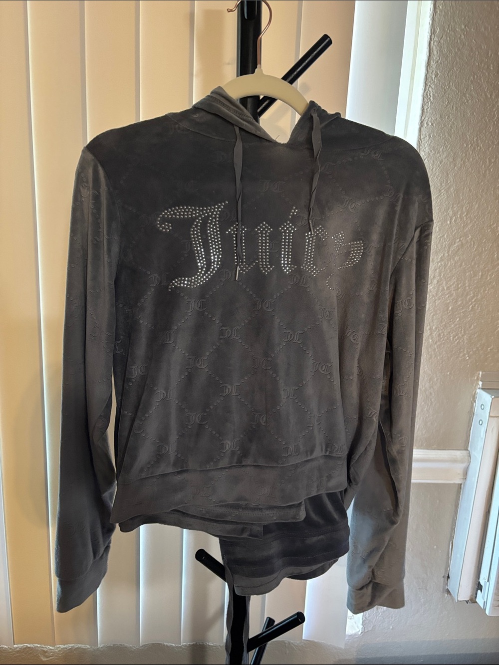 Juicy Couture Charcoal Gray Rhinestone Logo Hoodie Set